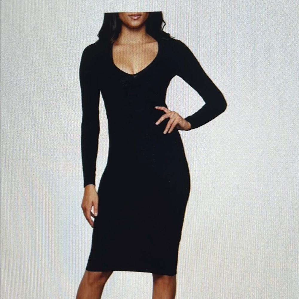 Deep V leopard long sleeve body-con dress